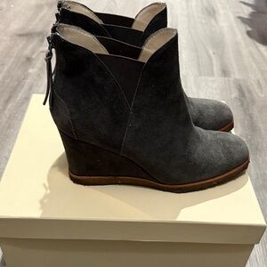 Bettye Muller Charcoal Suede Wedge Boots